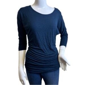 Apt 9 Top, Navy & Black Stripes 3/4‎ sleeves, ruching, slight bat sleeve size M